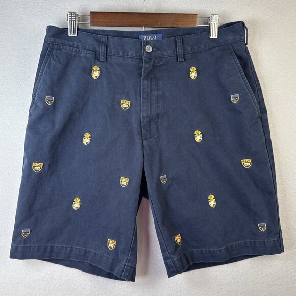 Polo Ralph Lauren All Over Crest Shield Embroidered Shorts Mens Size 34 Bermudas - Picture 1 of 10